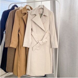 Cream Tie Belt Long Trench Style Coat
